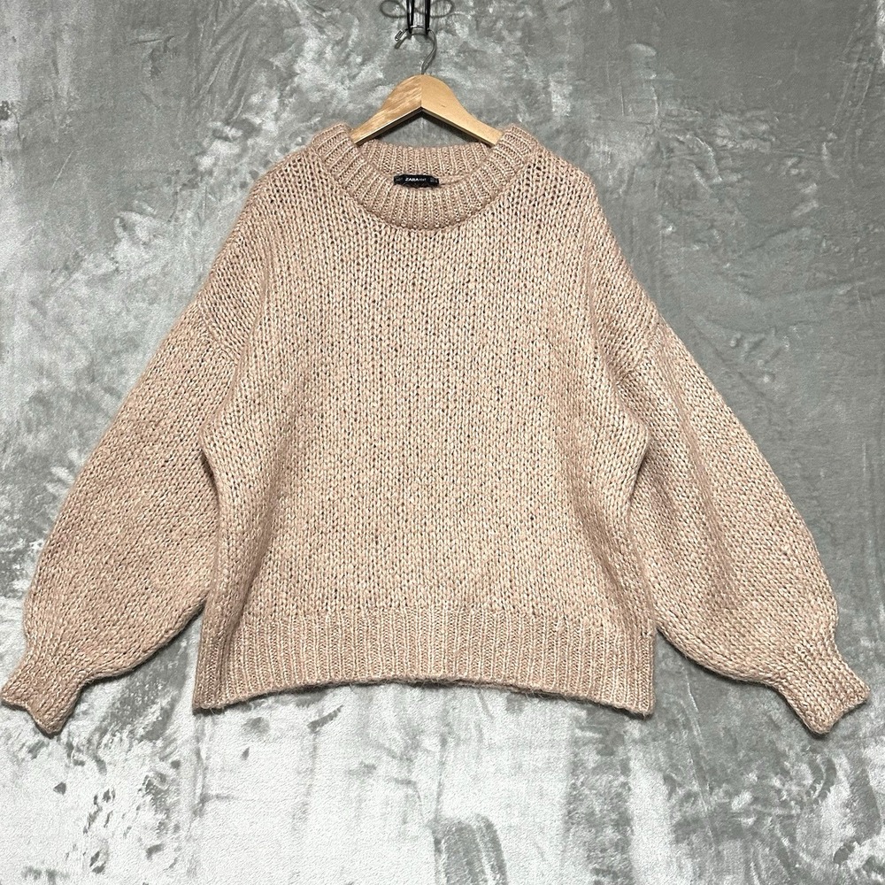 Zara Oversized Sweater Balloon Sleeve Mohair Wool Womens Small Pink Clean Girl
